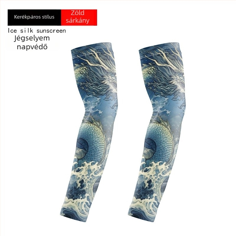 Tetoválás virág mintás kerékpáros karvédő – Ice Silk anyag, UV-védelem, poliészter 10% alatti spandex