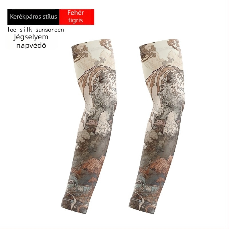 Tetoválás virág mintás kerékpáros karvédő – Ice Silk anyag, UV-védelem, poliészter 10% alatti spandex