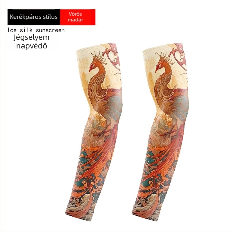 Tetoválás virág mintás kerékpáros karvédő – Ice Silk anyag, UV-védelem, poliészter 10% alatti spandex