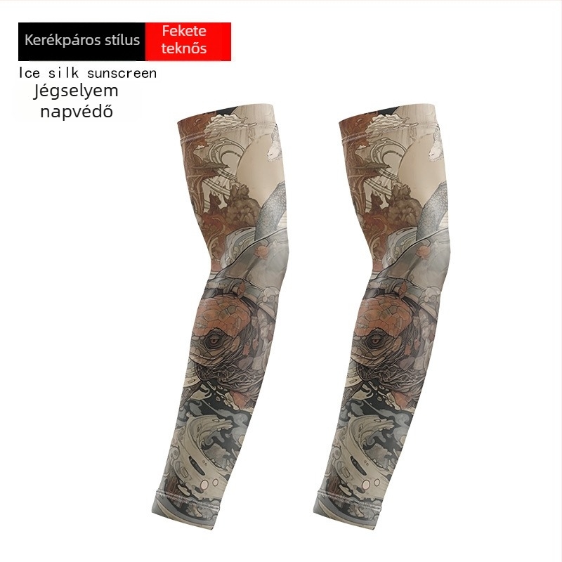 Tetoválás virág mintás kerékpáros karvédő – Ice Silk anyag, UV-védelem, poliészter 10% alatti spandex