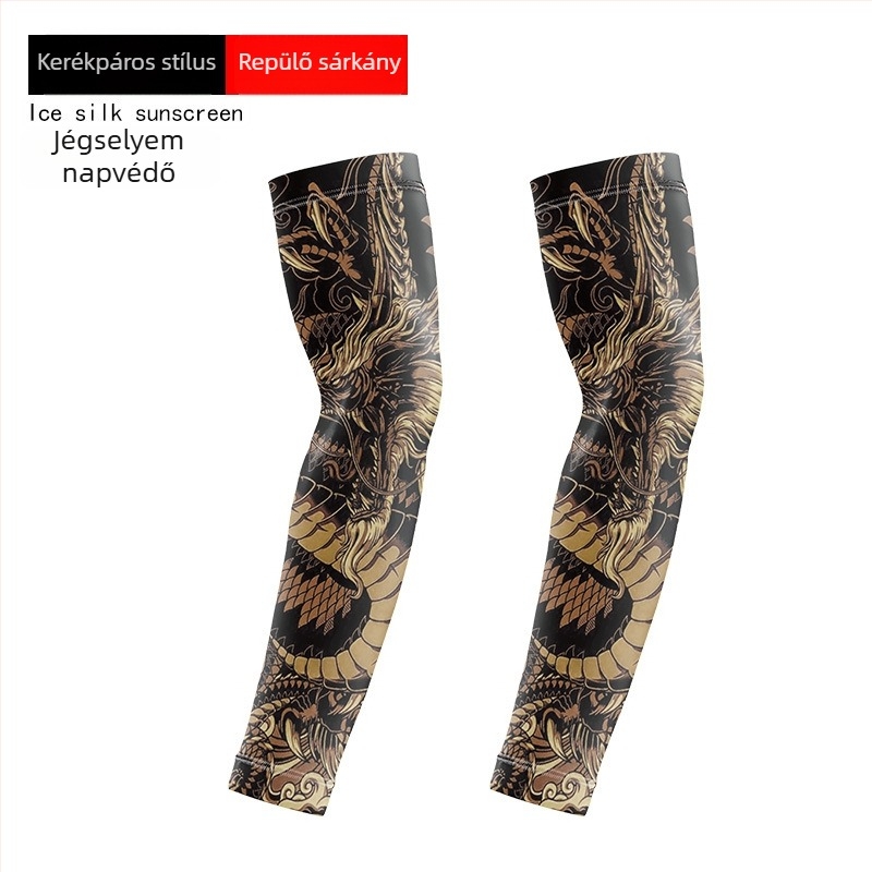 Tetoválás virág mintás kerékpáros karvédő – Ice Silk anyag, UV-védelem, poliészter 10% alatti spandex