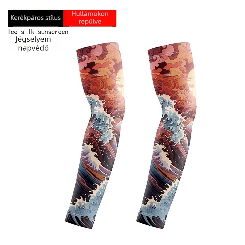 Tetoválás virág mintás kerékpáros karvédő – Ice Silk anyag, UV-védelem, poliészter 10% alatti spandex