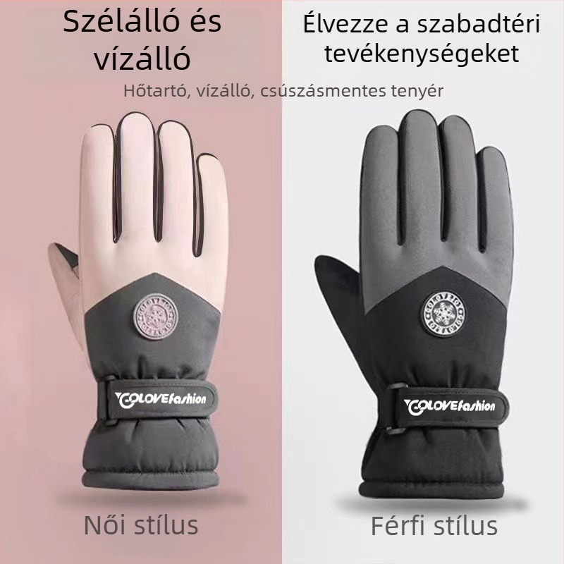 Uniszex téli síkesztyűk vízálló, csúszásmentes és kopásálló kivitelben, pamut külső, Ice Silk belső, velúr bélés, Flip-cover stílus
