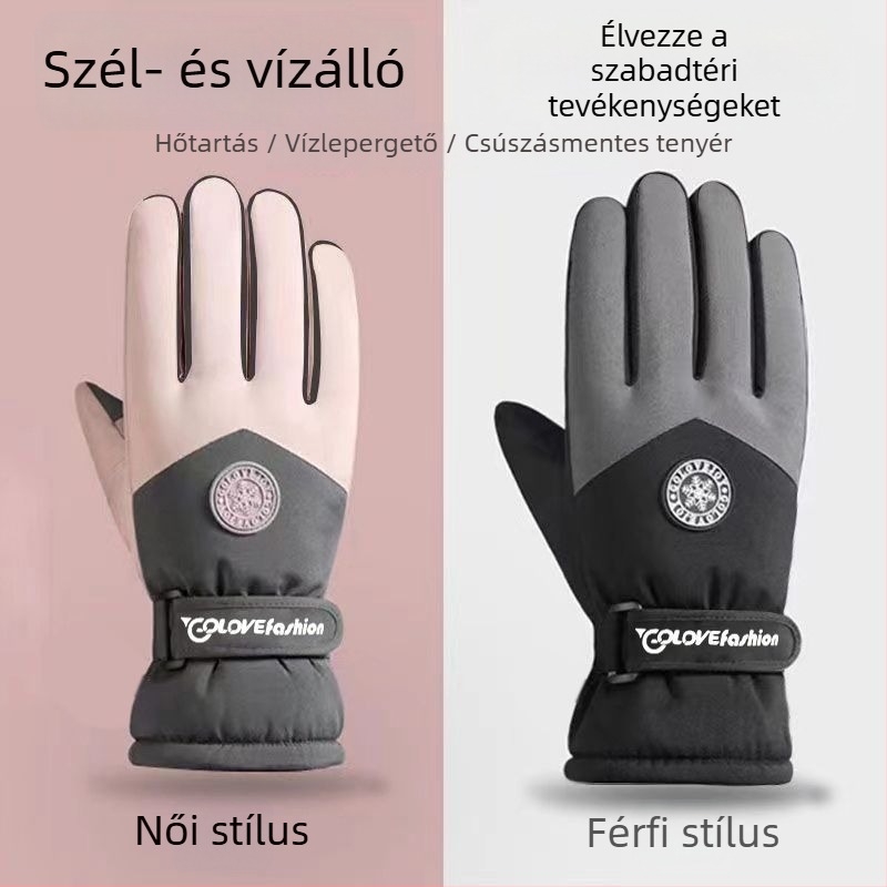 Uniszex téli síkesztyűk vízálló, csúszásmentes és kopásálló kivitelben, pamut külső, Ice Silk belső, velúr bélés, Flip-cover stílus