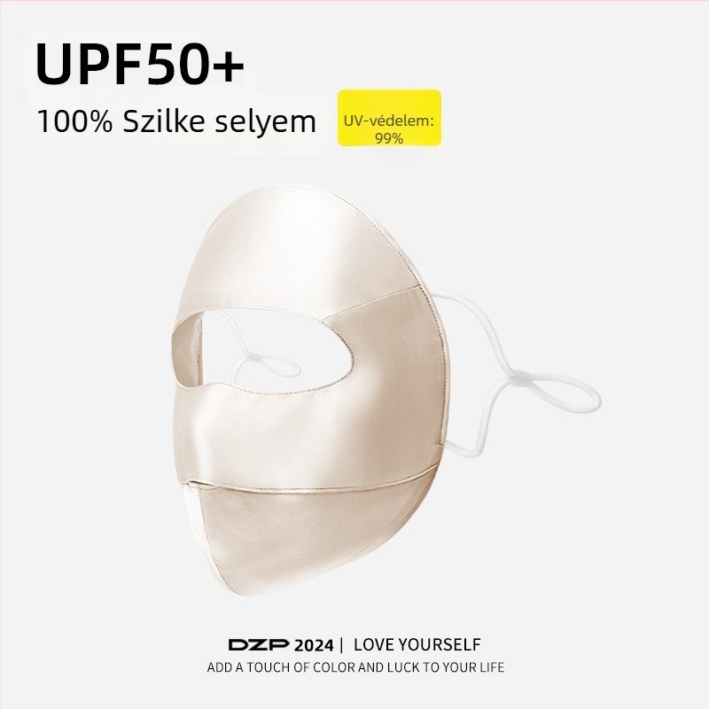 100% selyem arcmaszk, teljes körű fedés, légáteresztő, UV-védelem, tavasz 2024