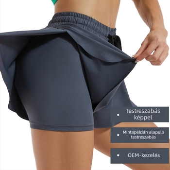 Női jóga rövidnadrág – nedvességelvezető, gyorsan száradó, magas derék, laza szabású, 85% poliészter + 15% spandex