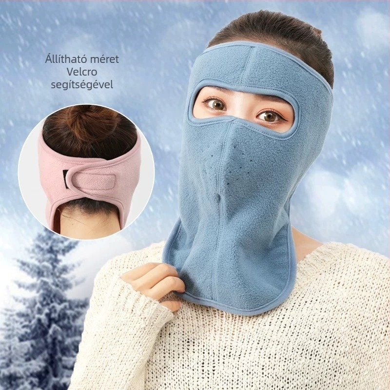 Téli teljes arcmaszk polar fleece-ből, fejhez rögzítés, UPF50+ UV-védelem, monokróm mintázat