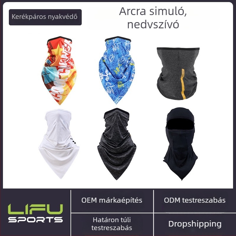 Nyári kerékpáros arcmaszk ice silk anyagból, UV-védelem, légáteresztő, nyomtatott háromszög alakú fejkendő