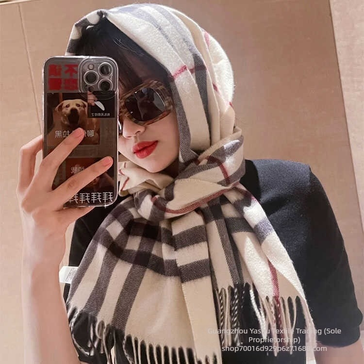 Uniszex sál kasmír gyapjú kockás mintával, kézzel készített, egyszerű szövés, téli meleg