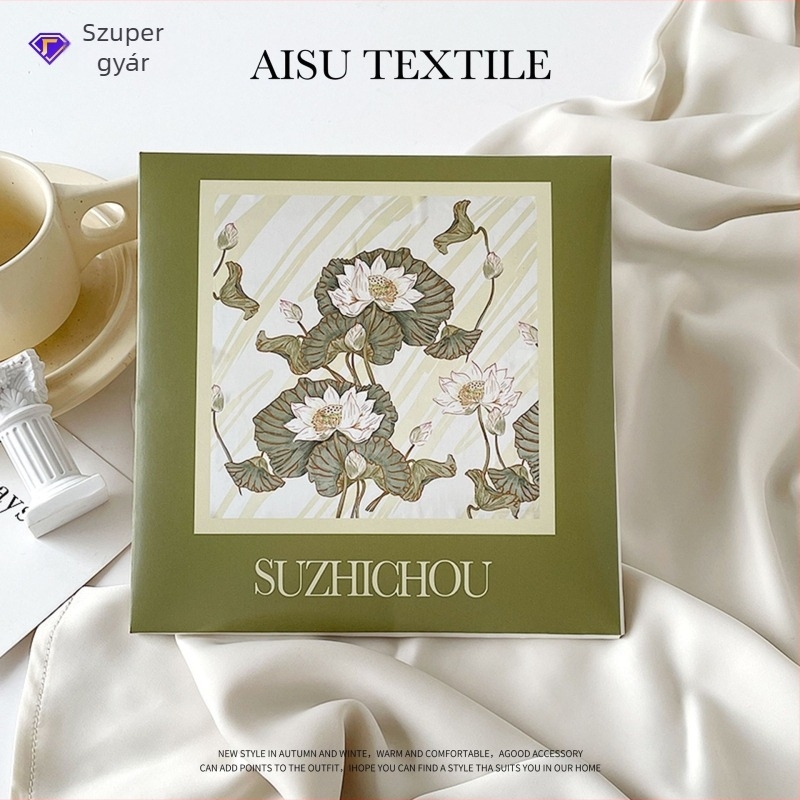 Suzhi Silk szatén-chiffon négyszögletes kendő — sima szövés, nyomtatott mintázat, nyári viselet
