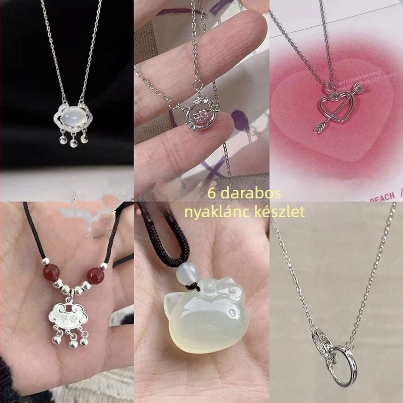 Ötvözetből készült szívmedálos nyaklánc, hullámmintás lánccal, hossz 41–50 cm, elektroplatált