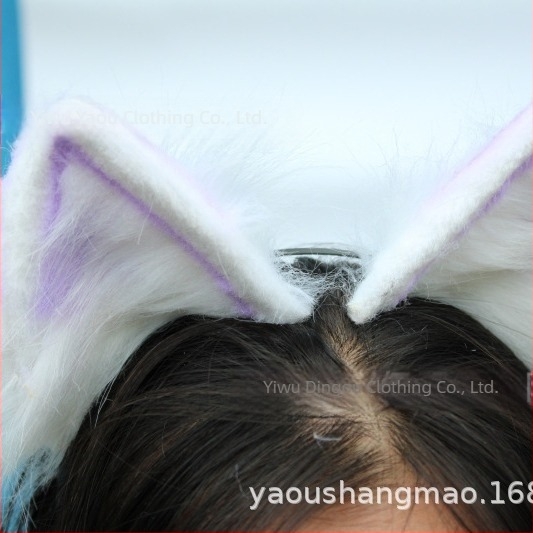Kézzel készített plüss macskafülös hajgumi, Lolita cosplay kiegészítő, fehérre festve