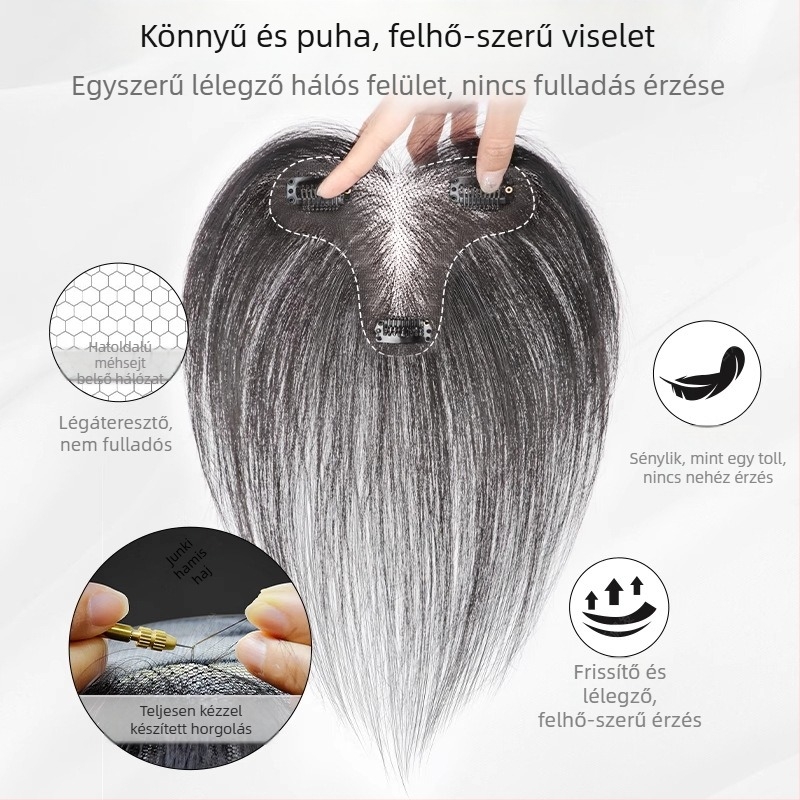 Női paróka darab, kézzel szőtt, hőálló szálak, varrat nélküli, fejtetőn növelt volumen