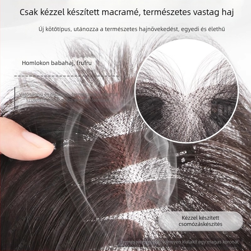 Női paróka darab, kézzel szőtt, hőálló szálak, varrat nélküli, fejtetőn növelt volumen