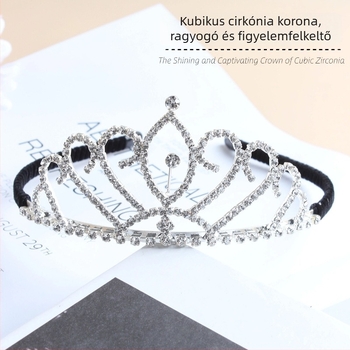 Lányok fejfedő, koronát formázó rhinestone hajpánt, hercegnő stílus (Anyag: Rhinestone; Forma: Korona; Feldolgozás: Elektroplakálás; Kristály típus: Fehér kristály)
