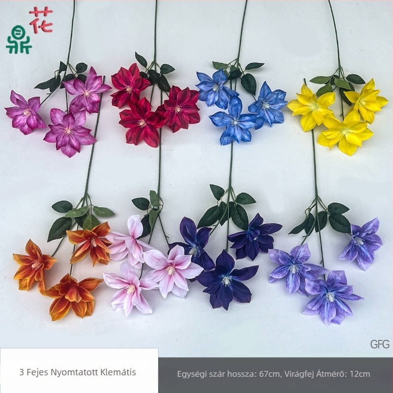 Menyasszonyi selyemvirág dekoráció – 3-fejű Clematis és liliom, selyemvirágok hajviselethez és fotózáshoz, reliefes részletek