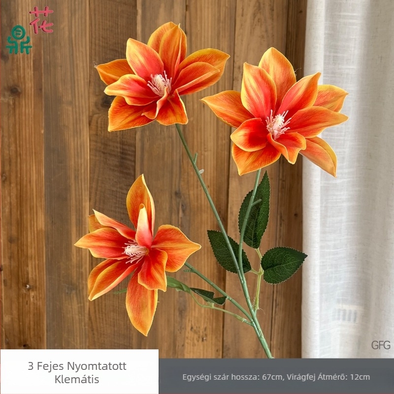 Menyasszonyi selyemvirág dekoráció – 3-fejű Clematis és liliom, selyemvirágok hajviselethez és fotózáshoz, reliefes részletek