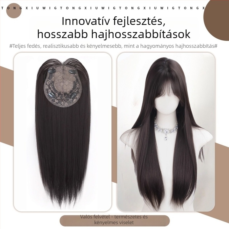 Női paróka, B11 modell, hosszú egyenes, hőálló szál, egyenes frufruval, mechanikus kivitel