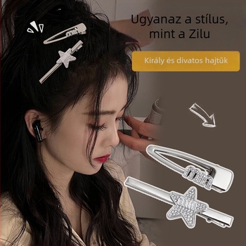 Tejkék ezüstös fém hajcsat, frufihoz való klipe, rajzfilmszerű, édes hajdísz oldalsó dizájnnal