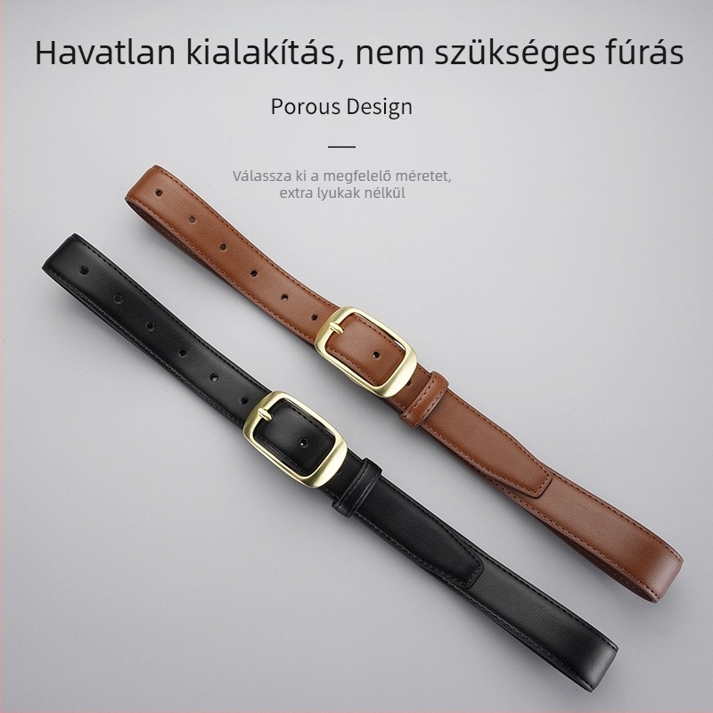 Női bőrből készült öv, valódi bőr, tűs csattal, két rétegű bőrrel, 2.8 cm szélesség, csat cinkötvözet, minimalista, sokoldalú stílus