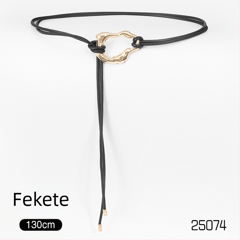 Női PU öv ötvözetes csattal, csomózással záródó, vékony szélesség 2 cm alatt, elektroplakolt felület