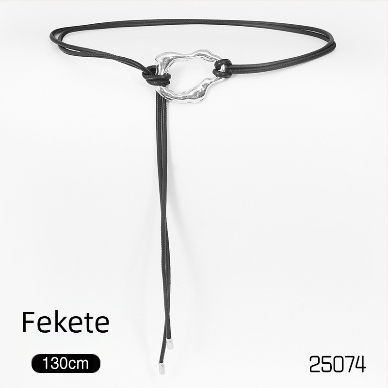 Női PU öv ötvözetes csattal, csomózással záródó, vékony szélesség 2 cm alatt, elektroplakolt felület