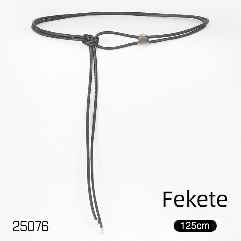 Női PU öv ötvözetes csattal, csomózással záródó, vékony szélesség 2 cm alatt, elektroplakolt felület