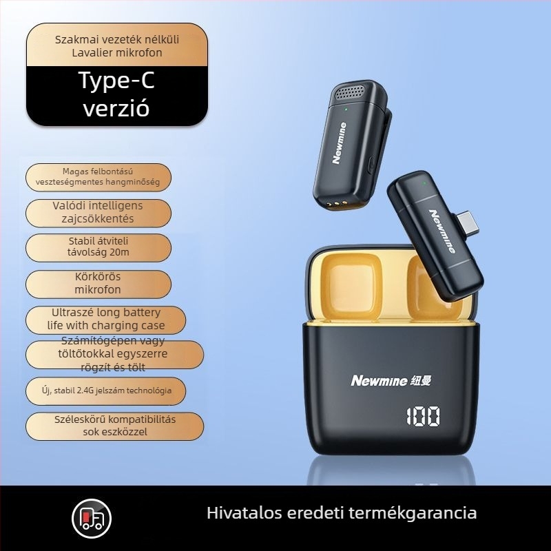 Newman MC200 Lavalier Mikrofon, omnidirekcionális hangfelvételhez, beépített akkumulátor 300–500 mAh, üzemidő 6–8 óra, SNR ≥85 dB