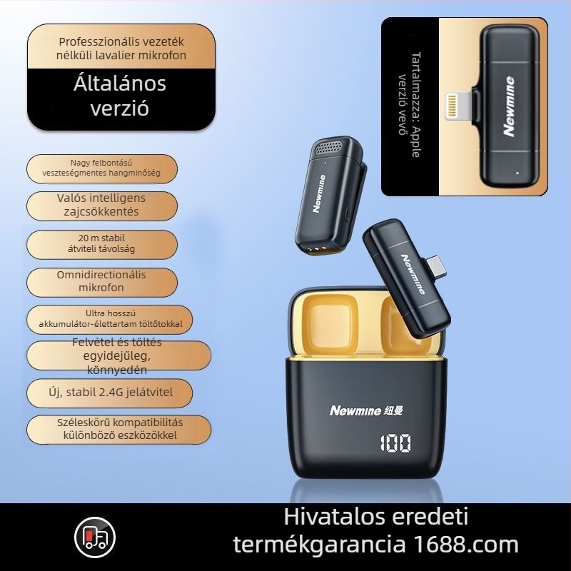 Newman MC200 Lavalier Mikrofon, omnidirekcionális hangfelvételhez, beépített akkumulátor 300–500 mAh, üzemidő 6–8 óra, SNR ≥85 dB