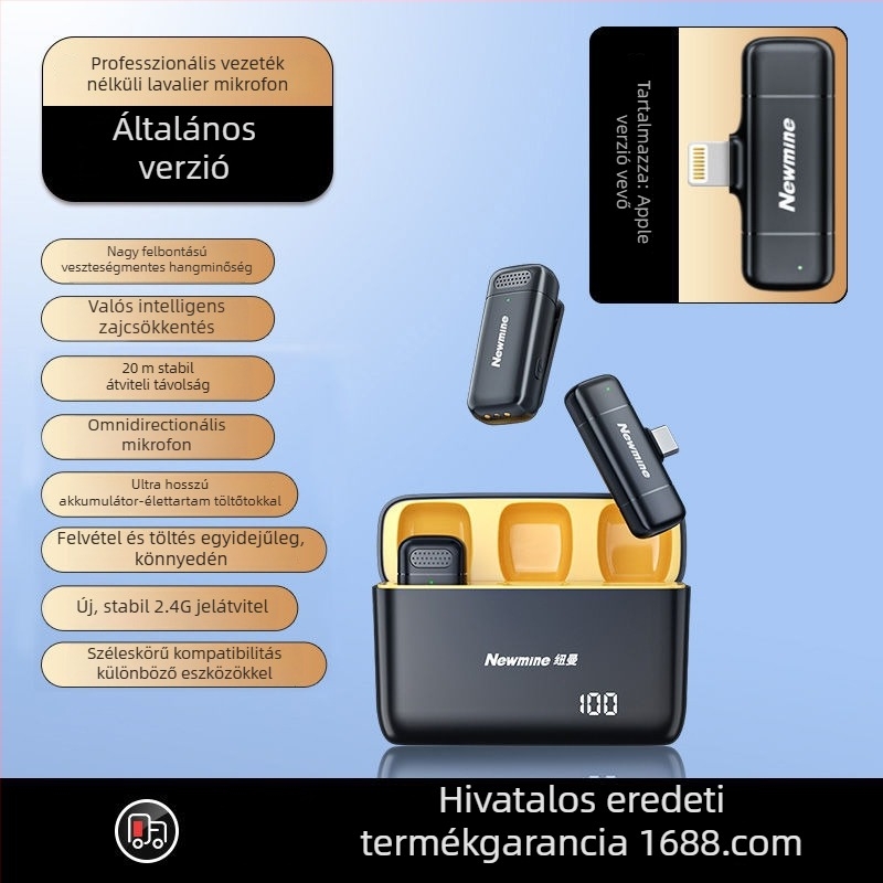 Newman MC200 Lavalier Mikrofon, omnidirekcionális hangfelvételhez, beépített akkumulátor 300–500 mAh, üzemidő 6–8 óra, SNR ≥85 dB