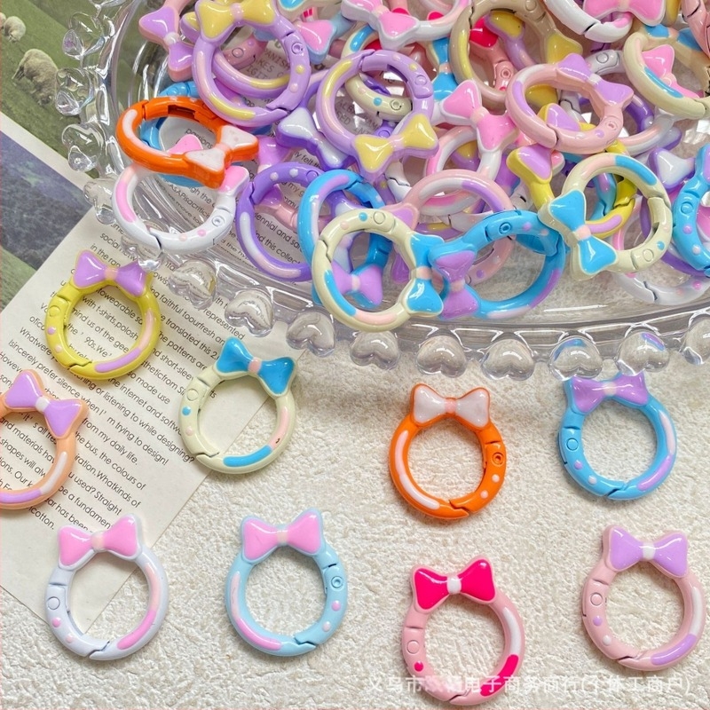 Új kézzel festett színes masnis kulcstartó rugós zár és nyitható gyűrű, DIY ötvözet összekapcsoló gyűrű