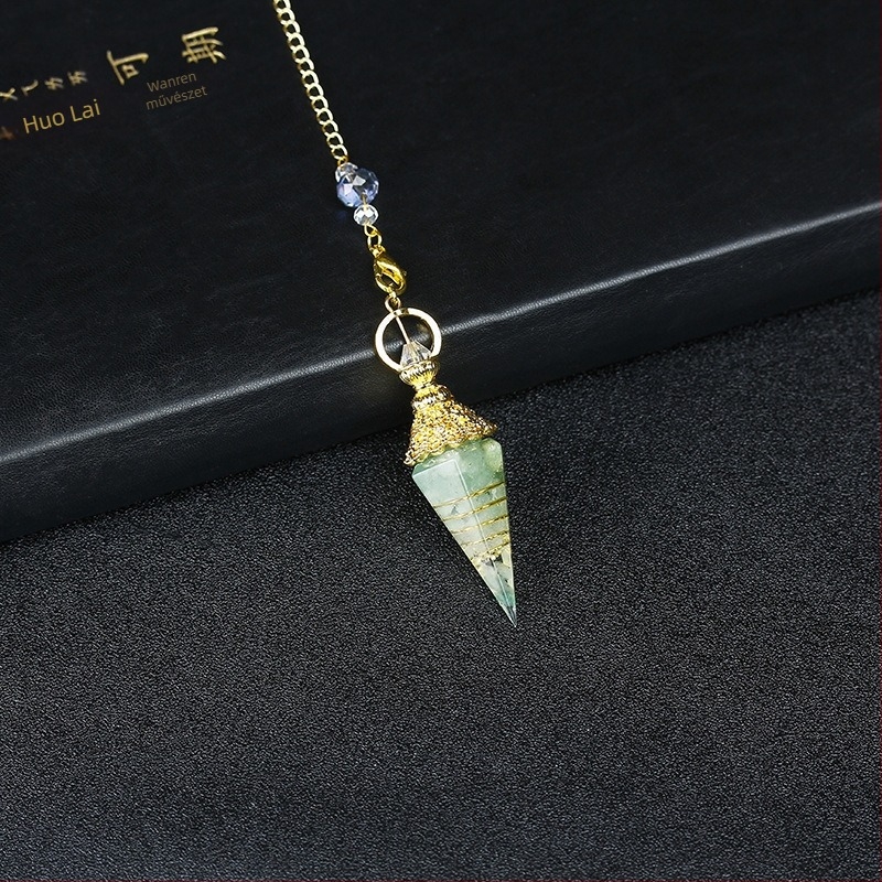 Ametiszt kristállyal nyaklánc, geometriai medál, kézzel készített, retro stílus