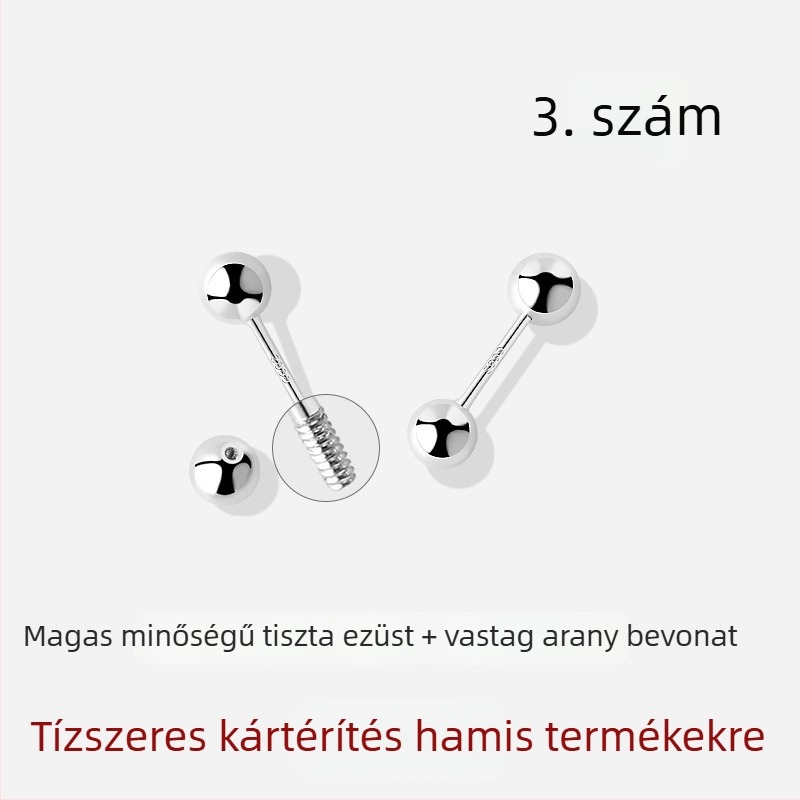 JOLLY S999 Sterling ezüst – kettős fejű fülbevalók csavaros záróval, alvásbarát, polírozott felület