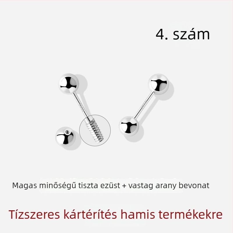 JOLLY S999 Sterling ezüst – kettős fejű fülbevalók csavaros záróval, alvásbarát, polírozott felület