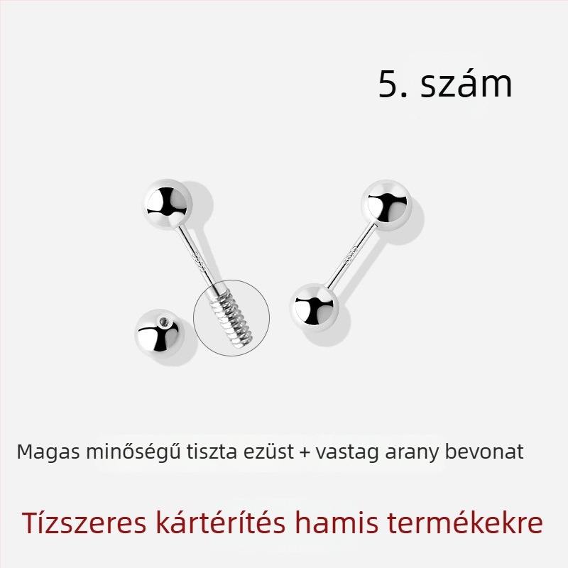 JOLLY S999 Sterling ezüst – kettős fejű fülbevalók csavaros záróval, alvásbarát, polírozott felület