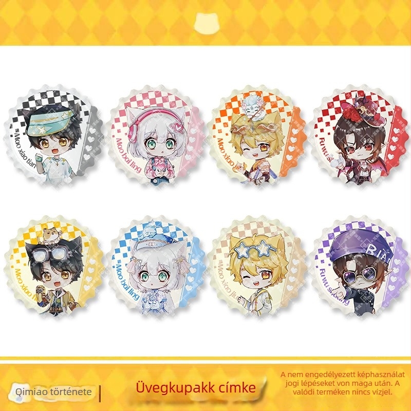 Macska zománc jelvény – Qimaojun Mirror Series: Xiaojiu, Xiaotian, Wushuang, Skylark, Bat motívumok; keverék anyagok; PP zacskóban történő egyedi csomagolás; anime merchandise