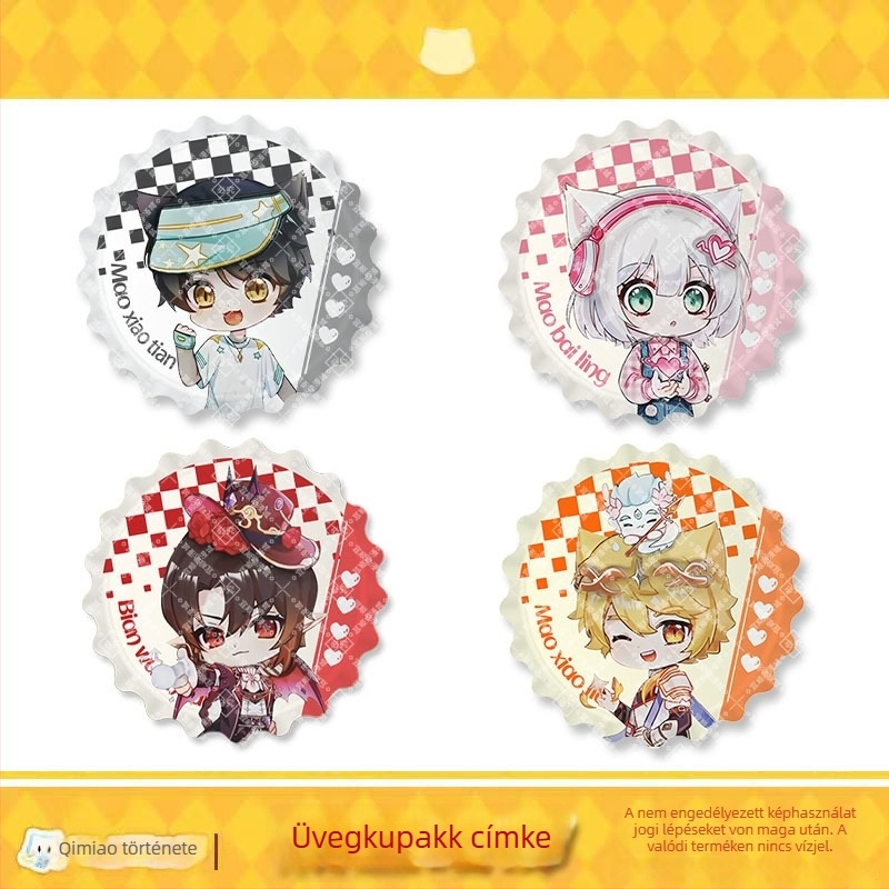 Macska zománc jelvény – Qimaojun Mirror Series: Xiaojiu, Xiaotian, Wushuang, Skylark, Bat motívumok; keverék anyagok; PP zacskóban történő egyedi csomagolás; anime merchandise
