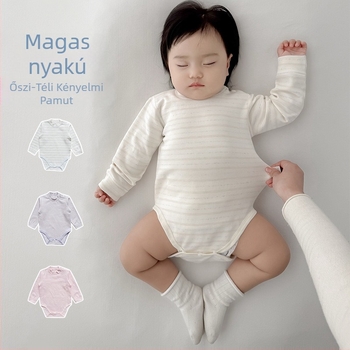 Pamut baba overál (romper) őszi–téli, vastag anyag, félmagas gallér, hosszú ujjú, 0–12 hónapos baba számára