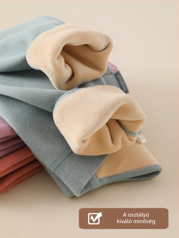 Gyerekeknek készült fleece-béléssel ellátott termosz nadrág, magas derekú téli/ősz, poliészter 91,7%