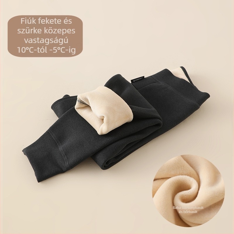 Gyerekeknek készült fleece-béléssel ellátott termosz nadrág, magas derekú téli/ősz, poliészter 91,7%