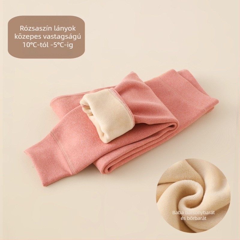 Gyerekeknek készült fleece-béléssel ellátott termosz nadrág, magas derekú téli/ősz, poliészter 91,7%