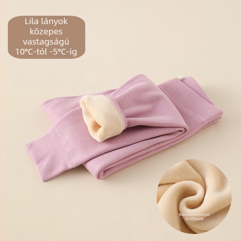 Gyerekeknek készült fleece-béléssel ellátott termosz nadrág, magas derekú téli/ősz, poliészter 91,7%