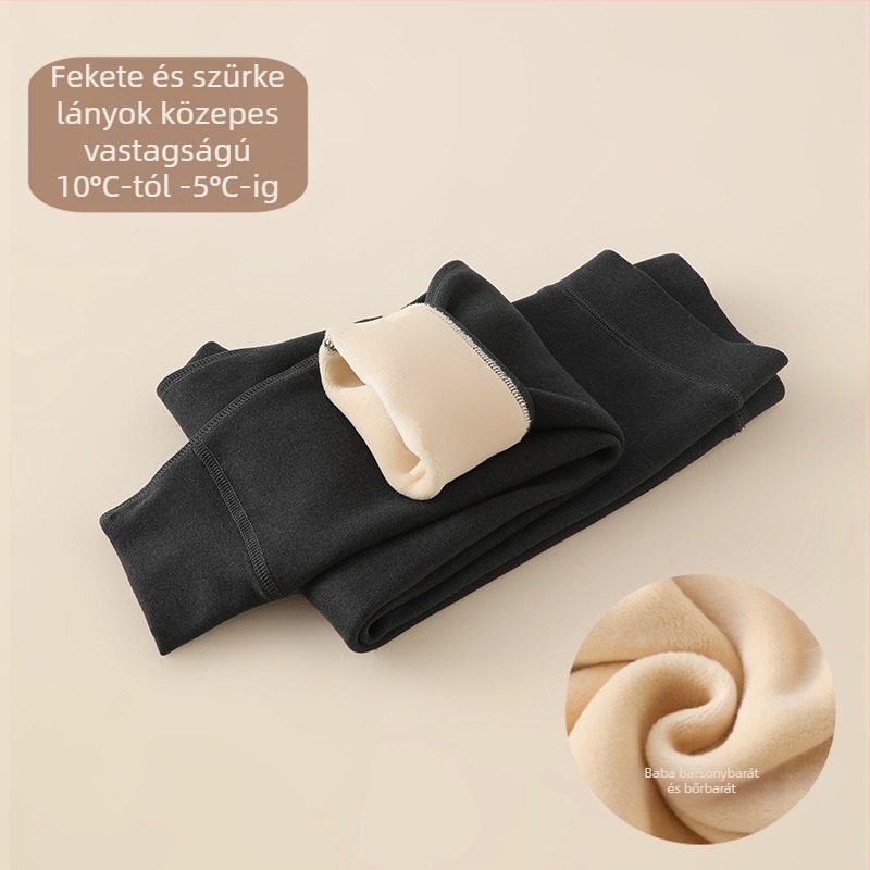 Gyerekeknek készült fleece-béléssel ellátott termosz nadrág, magas derekú téli/ősz, poliészter 91,7%