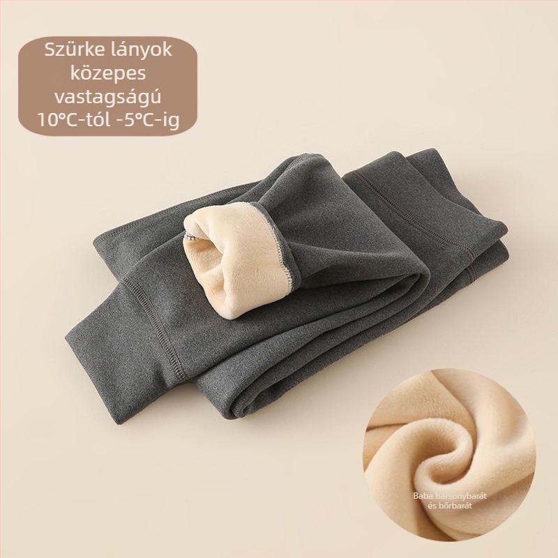 Gyerekeknek készült fleece-béléssel ellátott termosz nadrág, magas derekú téli/ősz, poliészter 91,7%