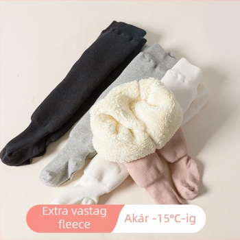 Lányoknak készült fleece-beléses leggings, középmagas derék és elasztikus öv, őszi-téli szezon, 75% poliészter, koreai stílus