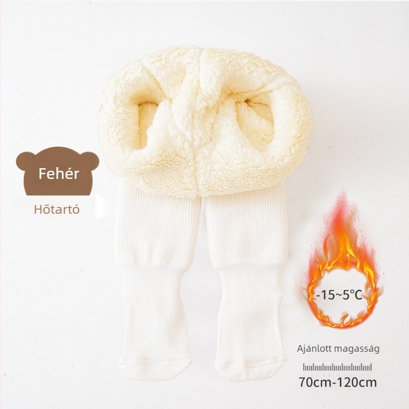 Lányoknak készült fleece-beléses leggings, középmagas derék és elasztikus öv, őszi-téli szezon, 75% poliészter, koreai stílus
