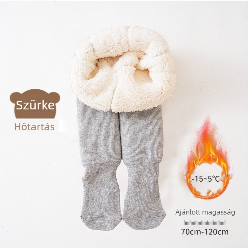 Lányoknak készült fleece-beléses leggings, középmagas derék és elasztikus öv, őszi-téli szezon, 75% poliészter, koreai stílus