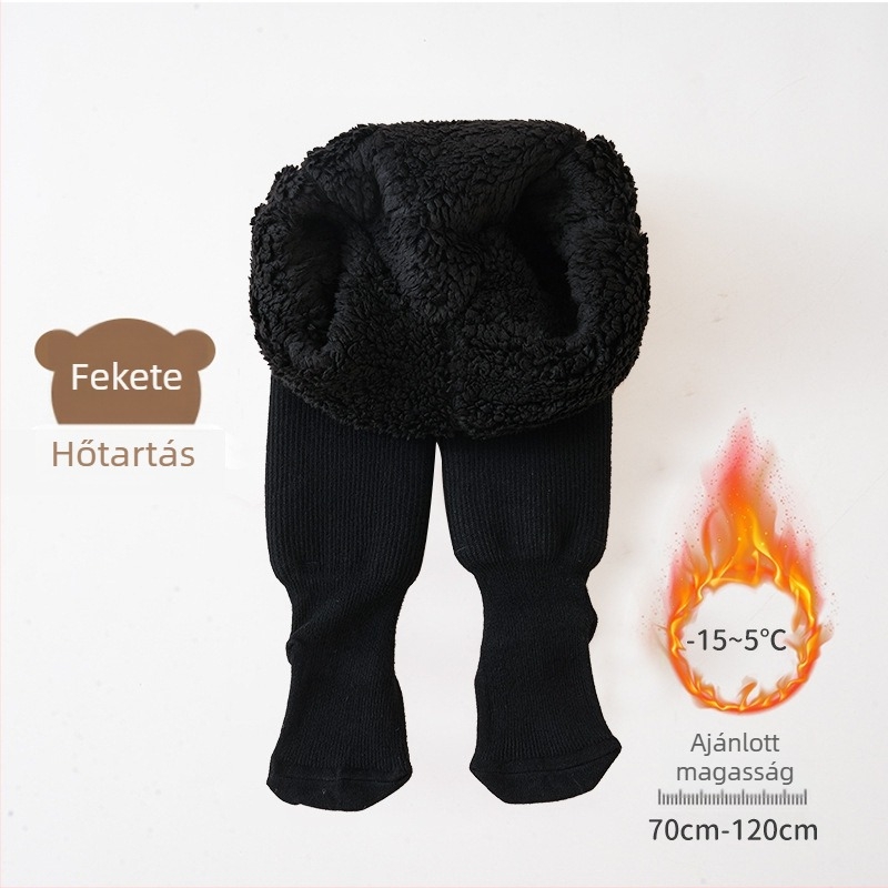 Lányoknak készült fleece-beléses leggings, középmagas derék és elasztikus öv, őszi-téli szezon, 75% poliészter, koreai stílus