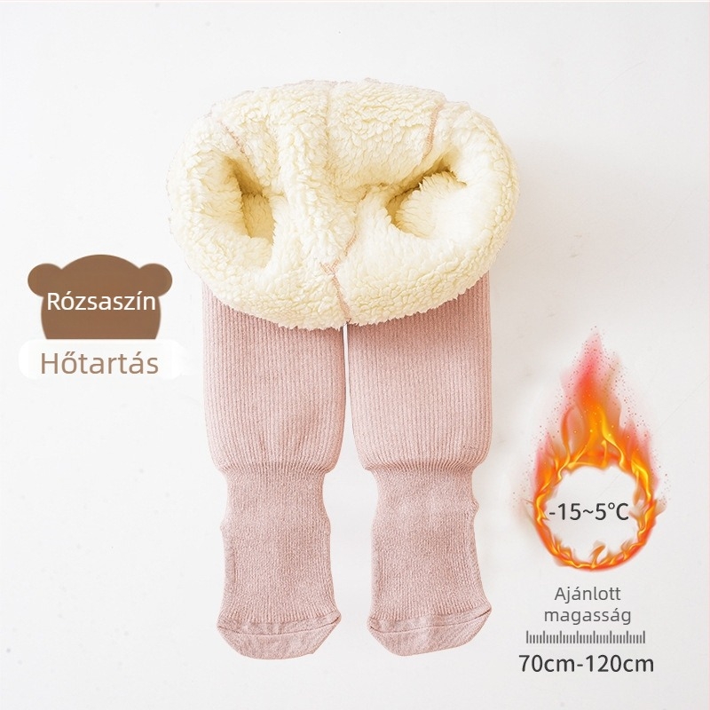 Lányoknak készült fleece-beléses leggings, középmagas derék és elasztikus öv, őszi-téli szezon, 75% poliészter, koreai stílus