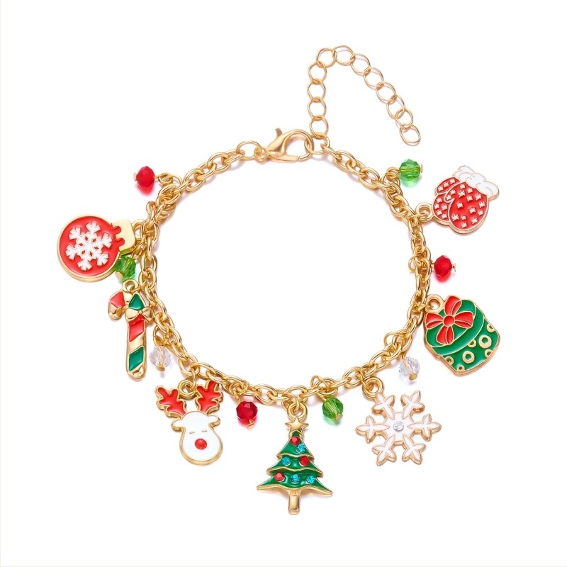 Kézzel készített karkötő medállal: mézeskalácsfigura és karácsonyfa, cinkötvözet, nőknek